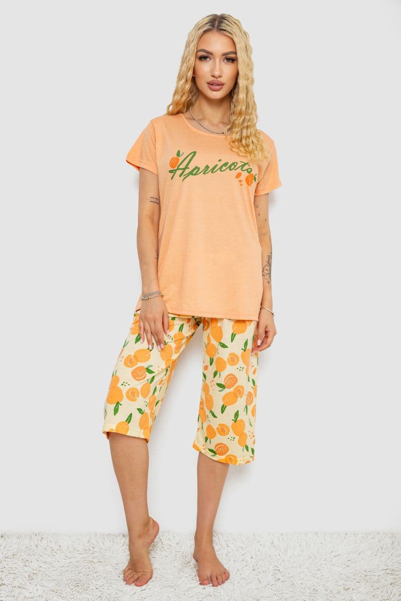 Піжама жіноча з принтом, колір помаранчевий, 243R7141 - зображення 1
