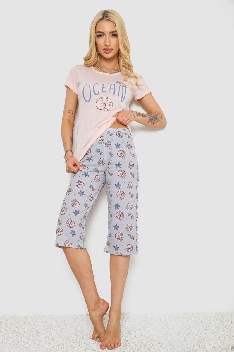 Піжама жіноча з принтом, колір рожевий, 243R7132 - зображення 1