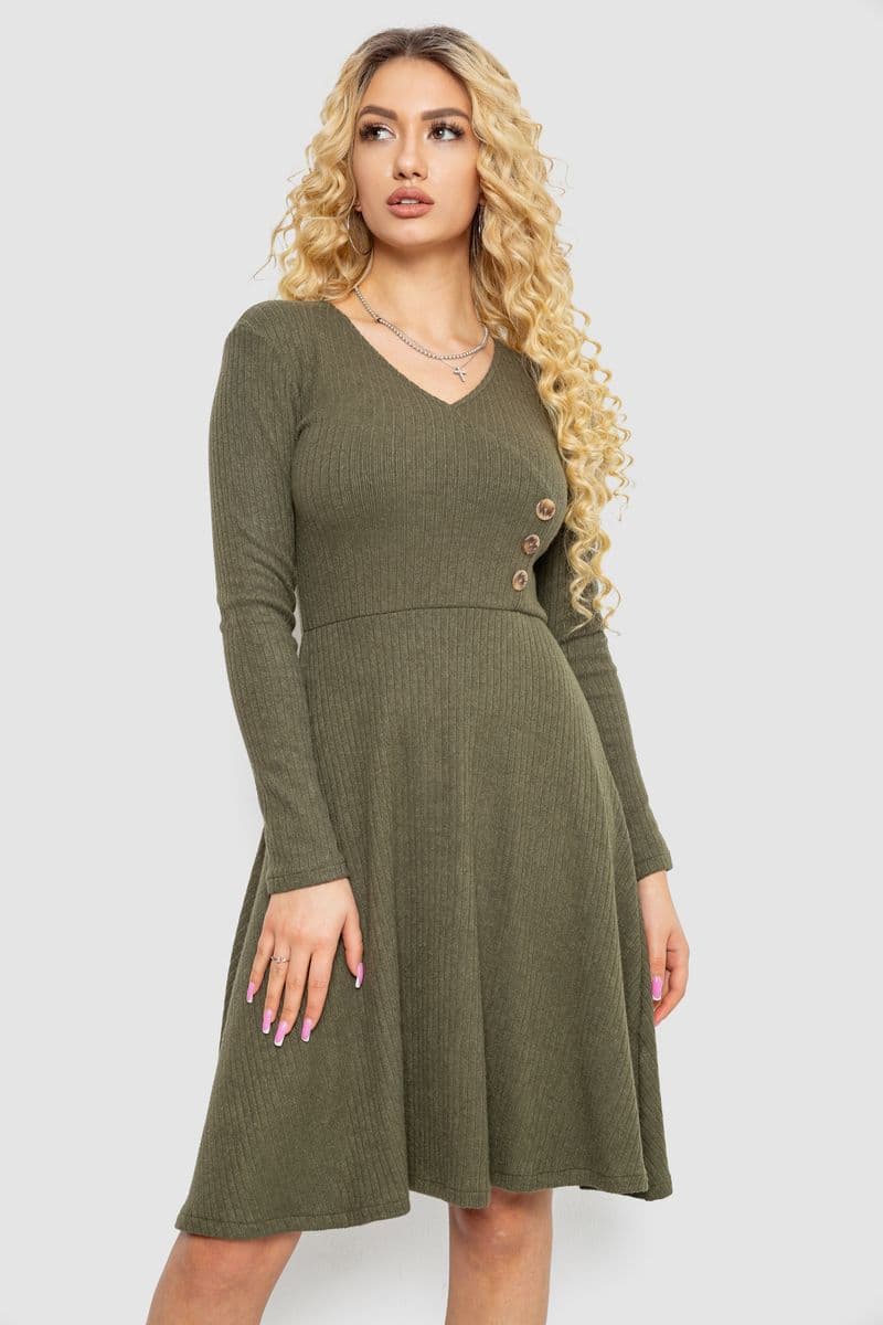 Сукня трикотажна з оборкою, колір хакі, 230R0113 - зображення 1