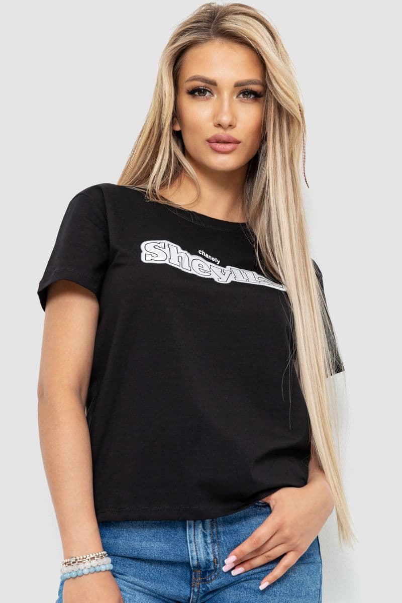 Футболка жіноча з принтом, колір чорний, 221R3004-1 - зображення 1
