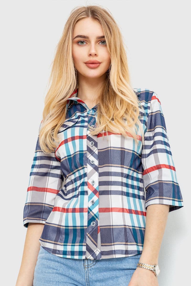 Сорочка жіноча в клітку, колір синьо-сірий, 230R063 - зображення 1
