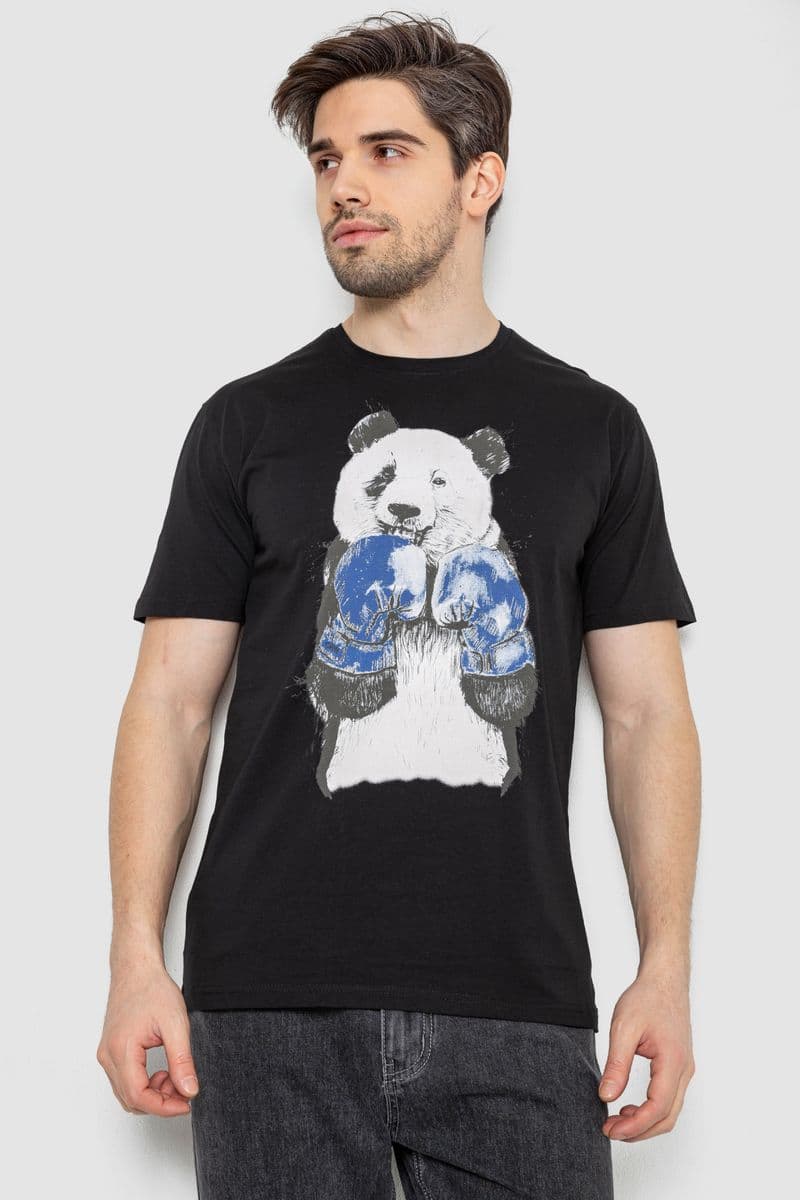 Футболка чоловіча з принтом, колір чорний, 244R5996 - зображення 1