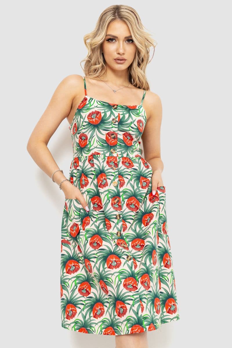 Жіночий сарафан з квітковим принтом, колір червоно-зелений, 221R1932 - зображення 1
