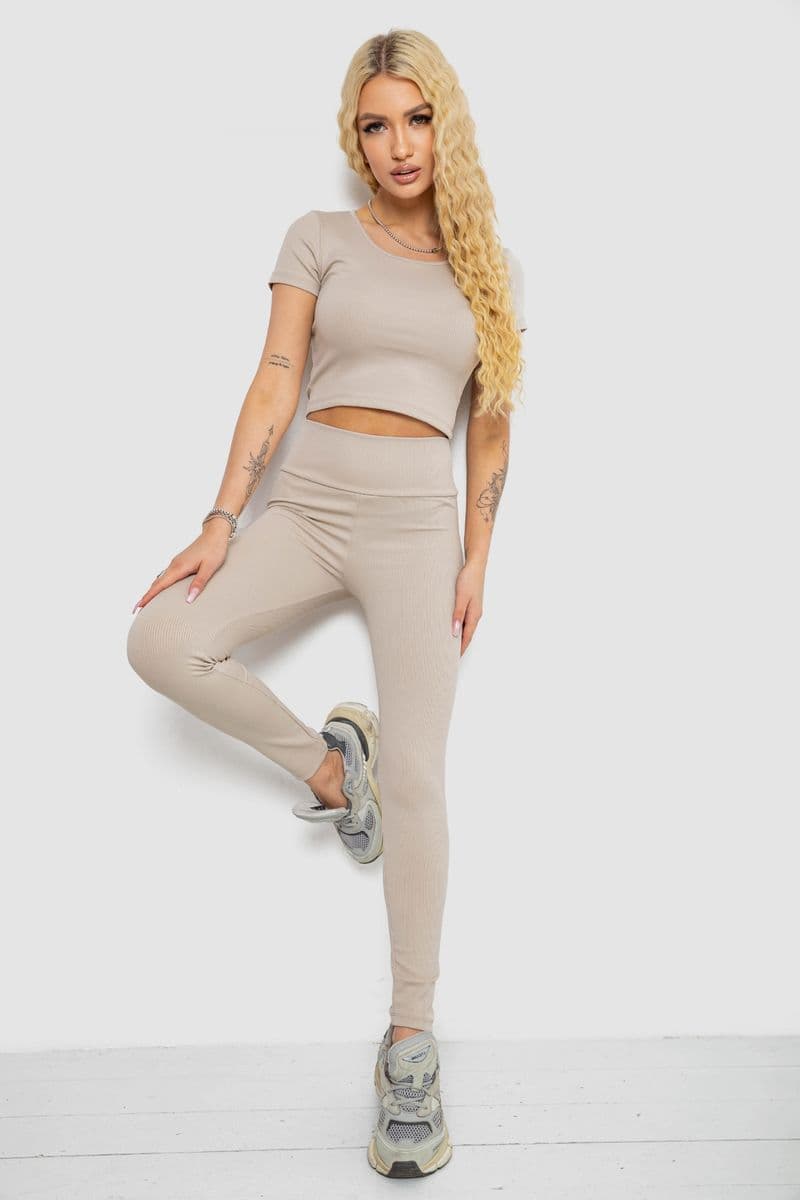 Костюм жіночий в рубчик, колір світло-бежевий, 221R3609 - зображення 1