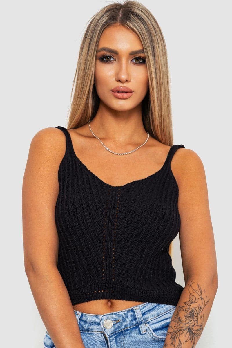Топ жіночий в'язаний, колір чорний, 244R287 - зображення 1
