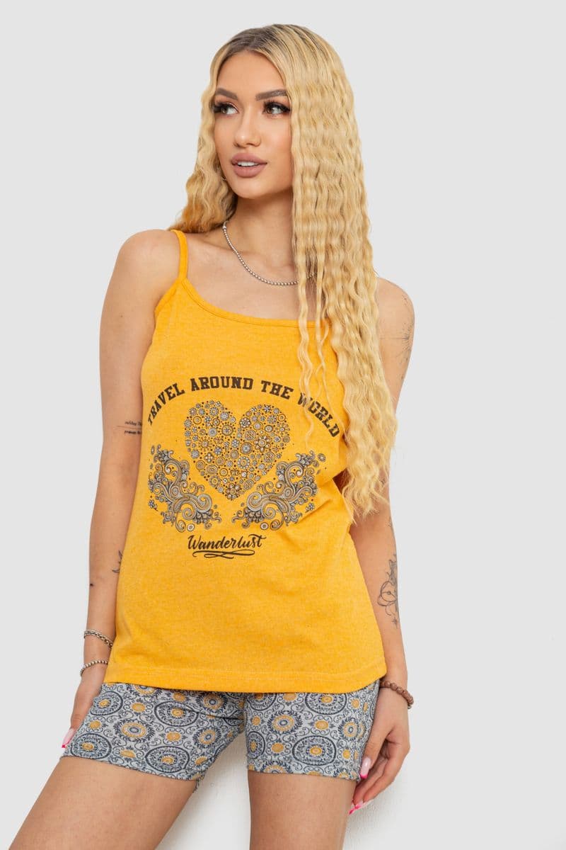 Жіноча піжама з принтом, колір жовтий, 238R3119 - зображення 1