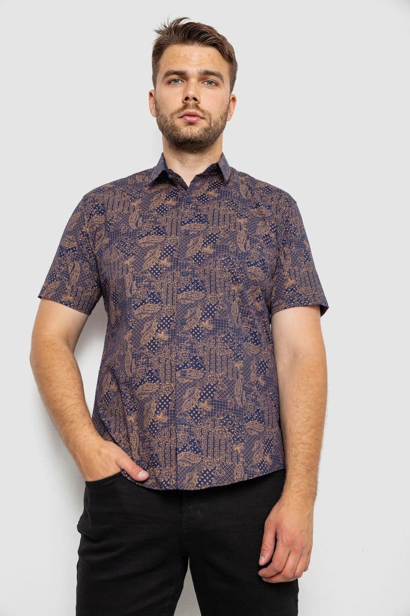 Сорочка чоловіча з принтом, колір темно-синій, 214R7331 - зображення 1