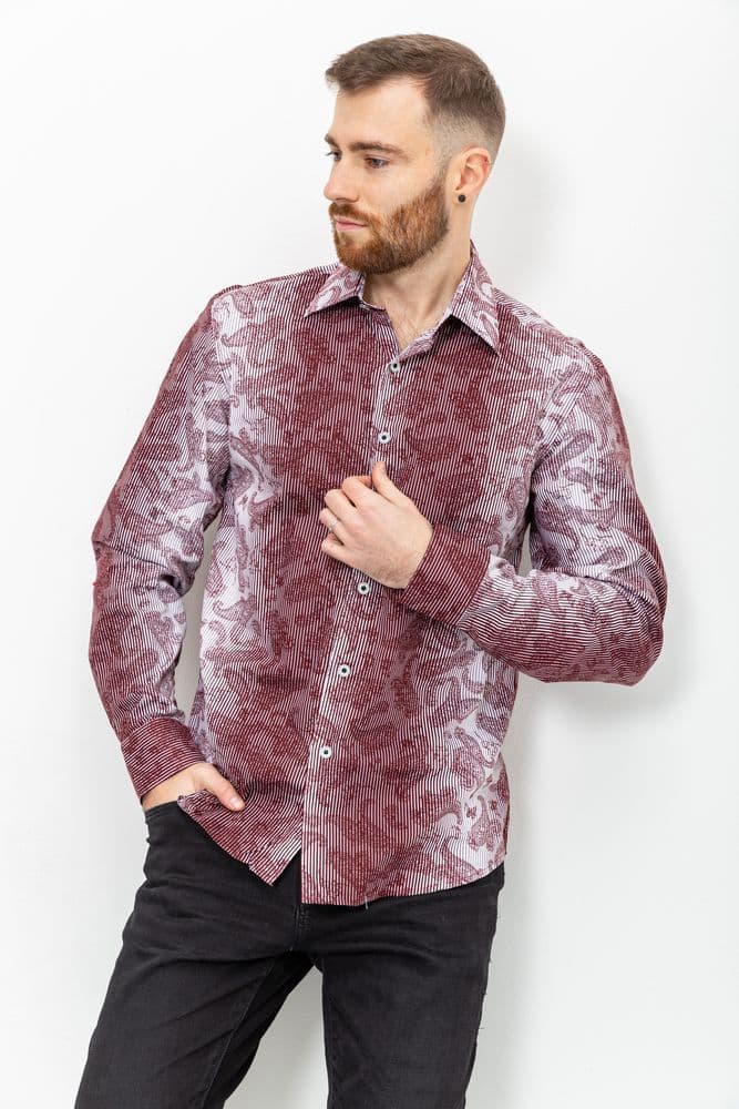 Сорочка чоловіча в смужку, колір біло-бордовий, 131R140125 - зображення 1