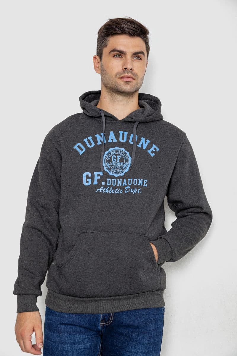 Худі чоловічий на флісі з капюшоном, колір темно-сірий, 244R2197 - зображення 1