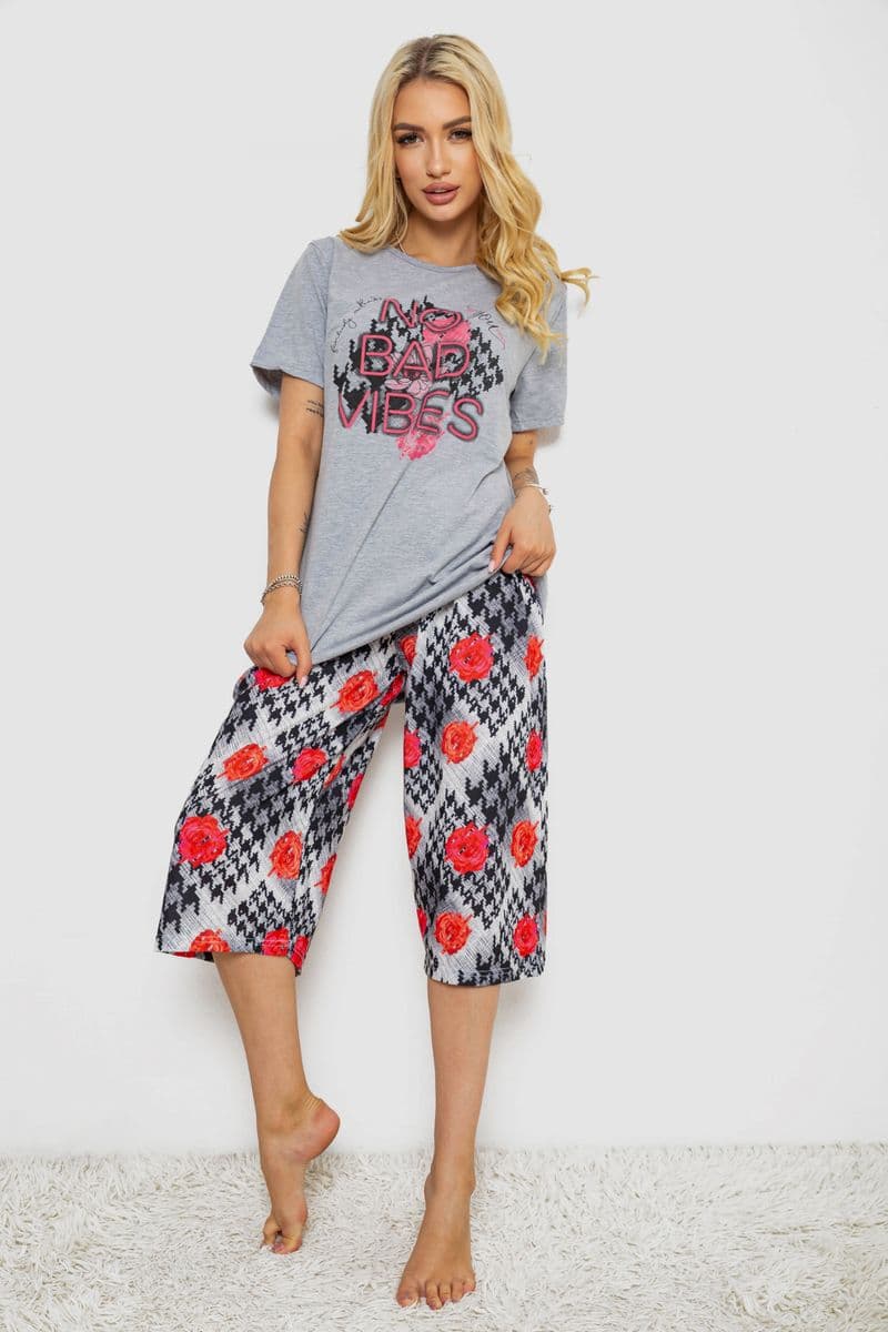 Піжама жіноча з принтом, колір сірий, 243R10373 - зображення 1