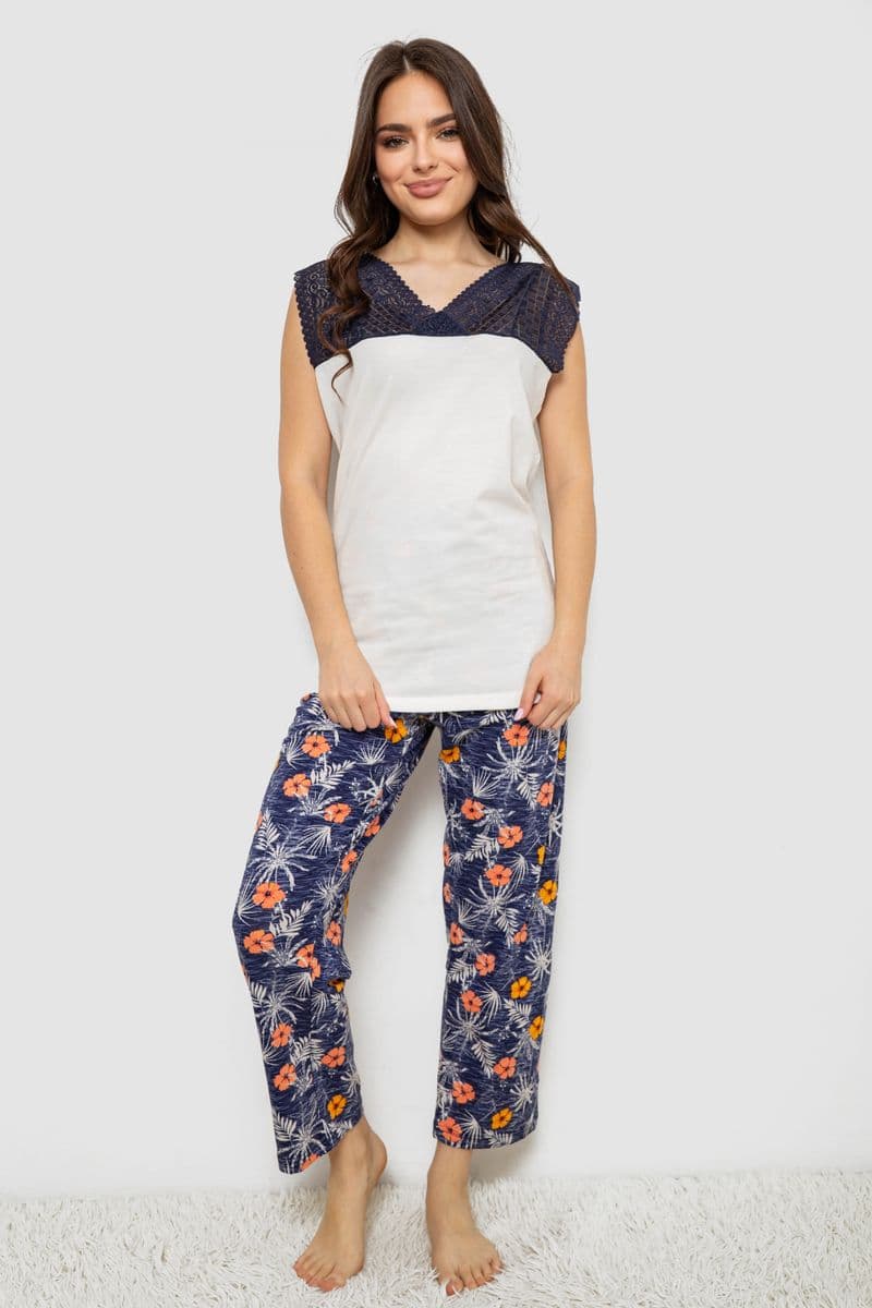 Піжама жіноча з принтом, колір молочний, 243R903061 - зображення 1