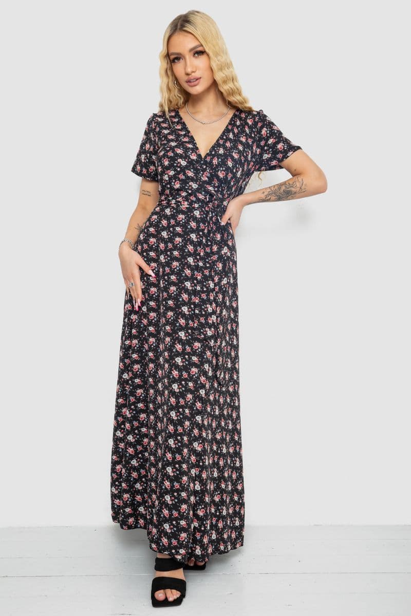 Сарафан на запах софт, колір чорно-червоний, 241R173 - зображення 1