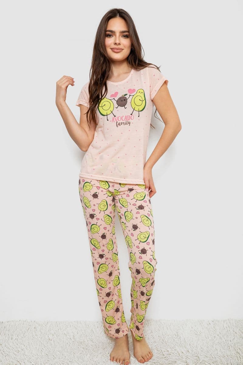 Жіноча піжама з принтом, колір рожевий, 243R7092 - зображення 1