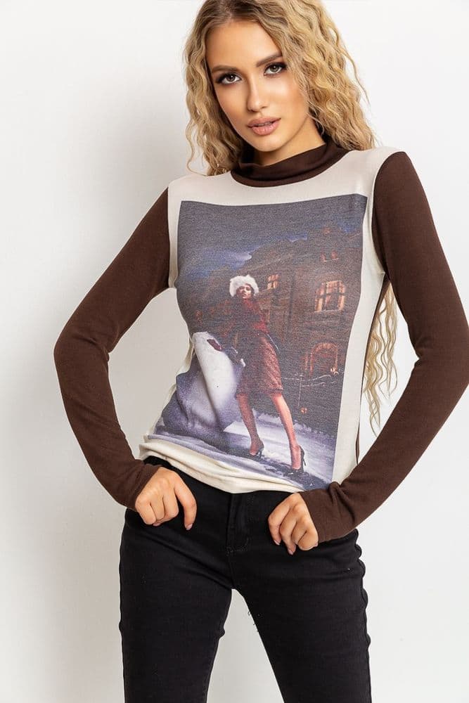 Світшот жіночий, колір коричнево-молочний, 167R746 - зображення 1