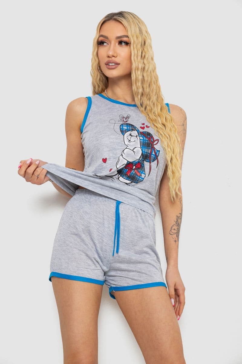 Жіноча піжама з принтом, колір сіро-блакитний, 238RB40 - зображення 1