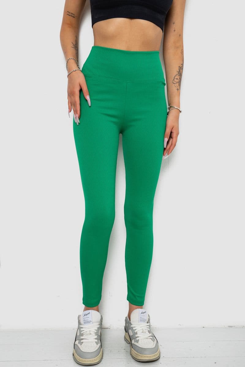 Лосини однотонні в рубчик, колір зелений, 238R606 - зображення 1