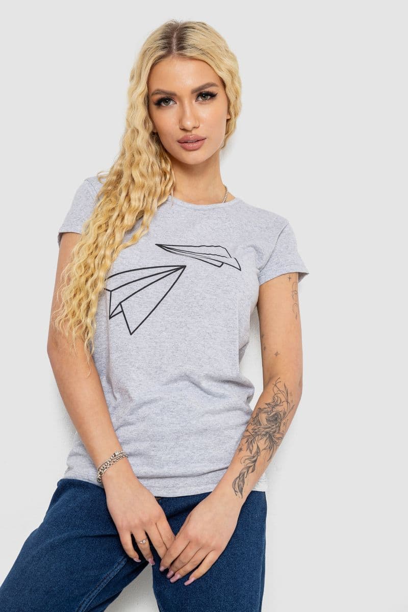 Футболка жіноча з принтом, колір сірий, 244R2217 - зображення 1