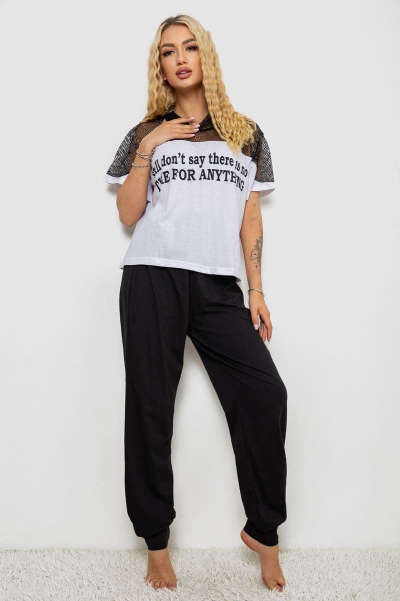 Піжама жіноча з принтом, колір білий, 243R1600-024-2 - зображення 1