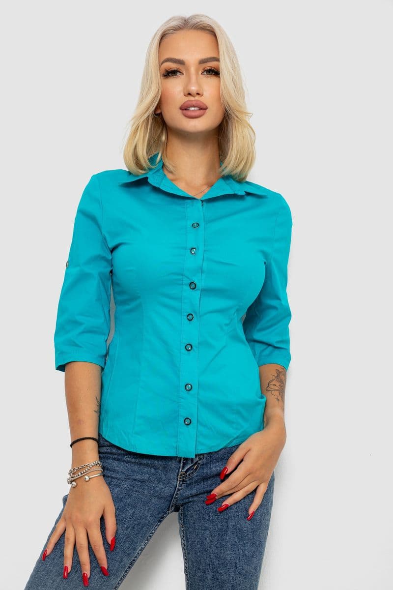 Сорочка жіноча однотонна, колір бірюзовий, 230R068-4 - зображення 1
