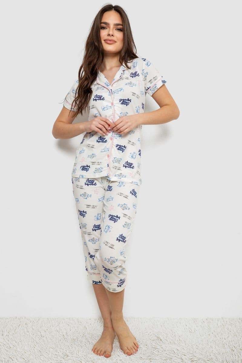 Жіноча піжама з принтом, колір молочний, 243R19010 - зображення 1