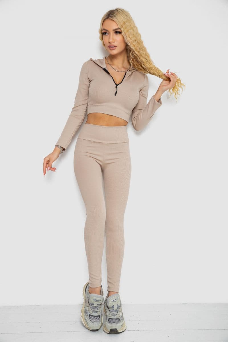 Костюм жіночий в рубчик, колір світло-бежевий, 221R3320 - зображення 1