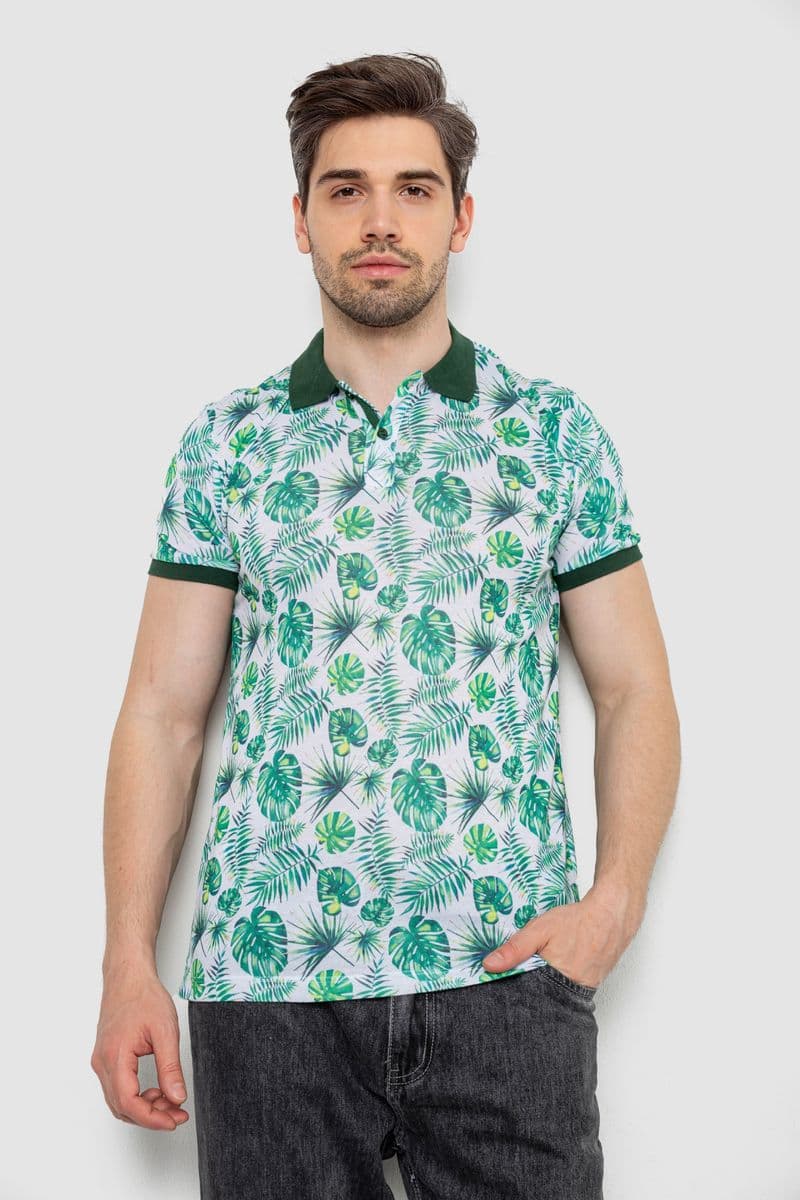 Поло чоловіче з принтом, колір зелено-молочний, 247R311 - зображення 1