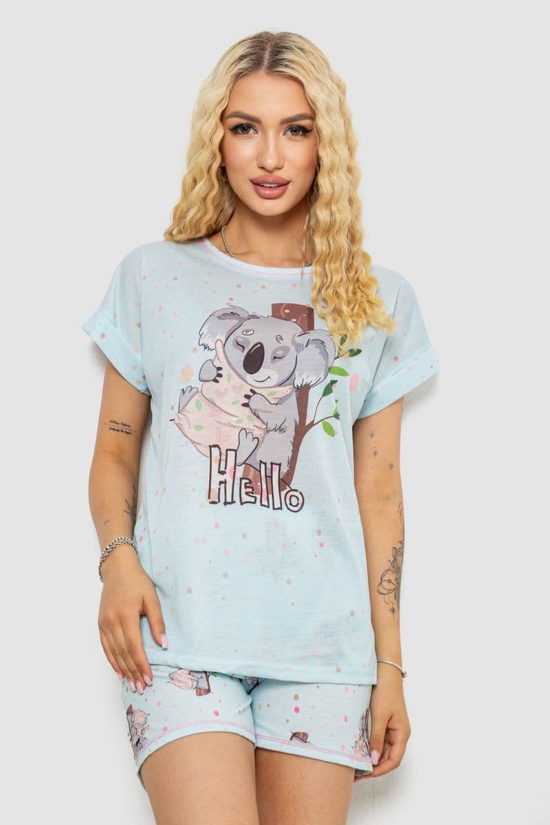 Піжама жіноча з принтом, колір блакитний, 243R6211 - зображення 1