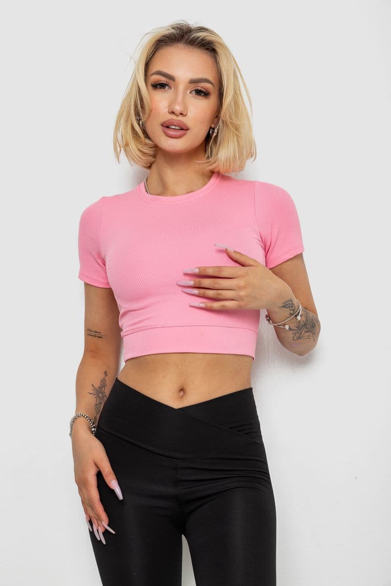 Футболка - топ жіноча в рубчик, колір рожевий, 238R58210 - зображення 1