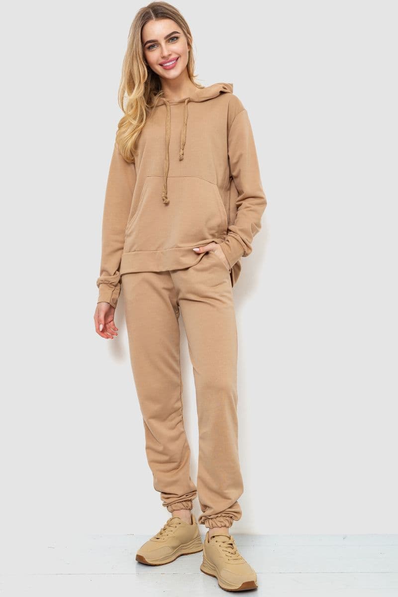 Спорт костюм жіночий двонитка, колір бежевий, 244R009 - зображення 1