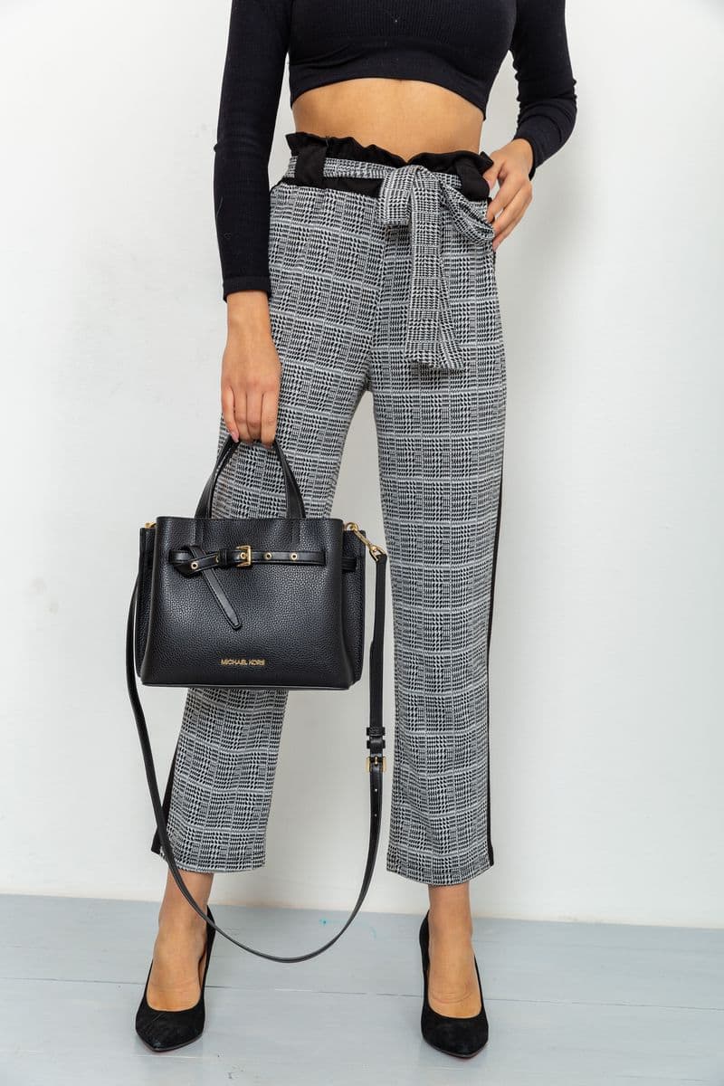 Жіночі вкорочені штани, в клітку з лампасами колір Сірий, 172R9314-1 - зображення 1