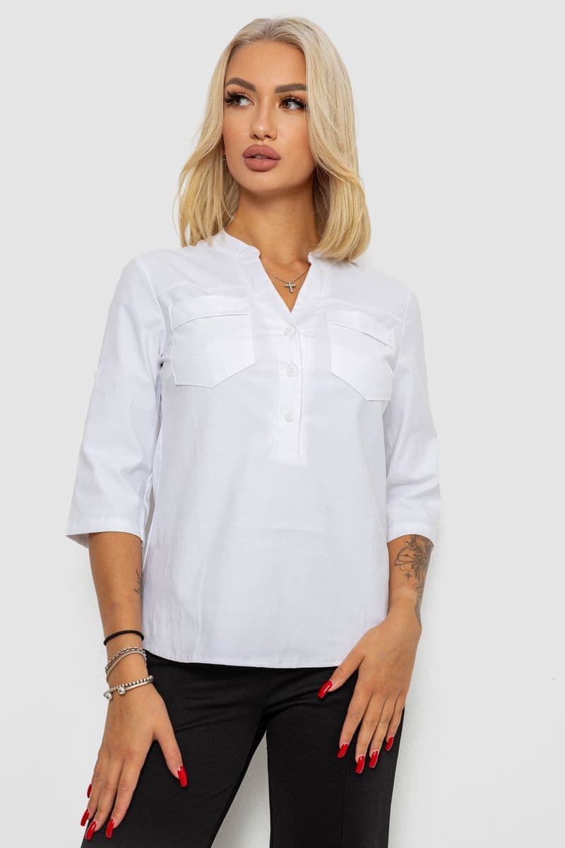 Блуза однотонна, колір білий, 230R96-13 - зображення 1
