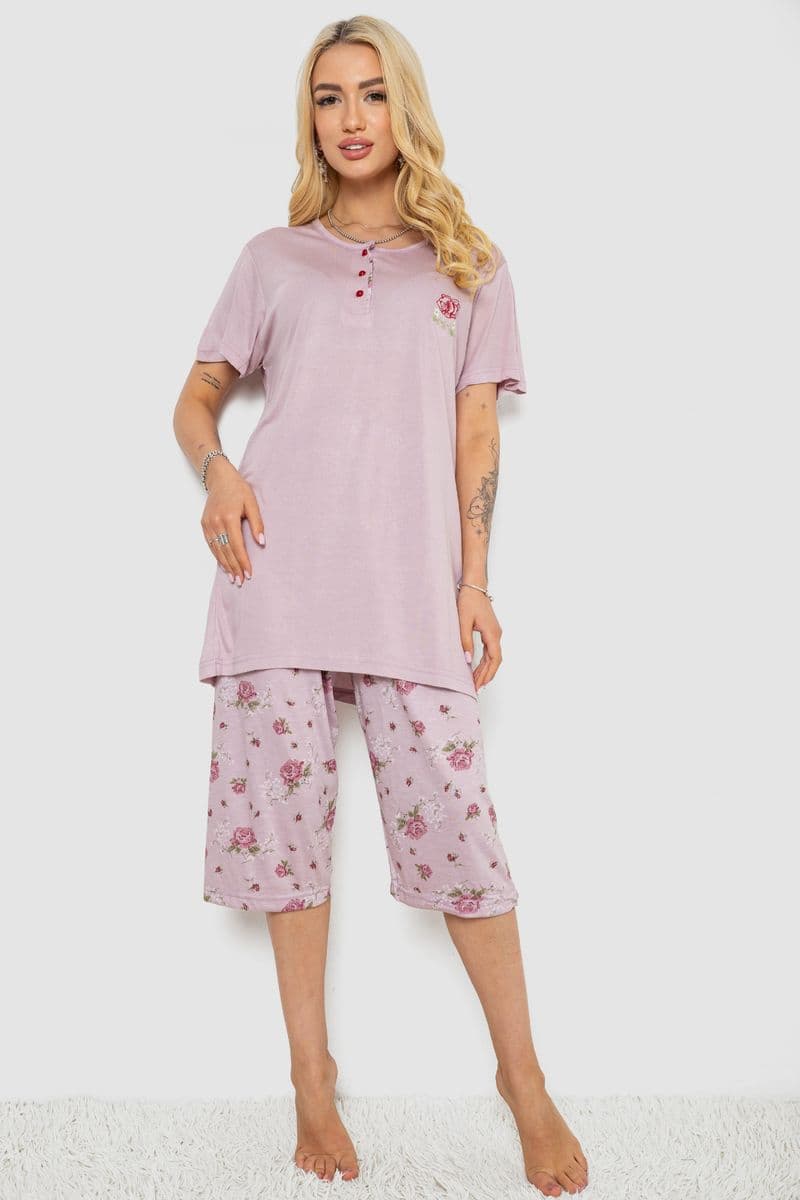 Піжама жіноча з принтом, колір бузковий, 243R6762 - зображення 1