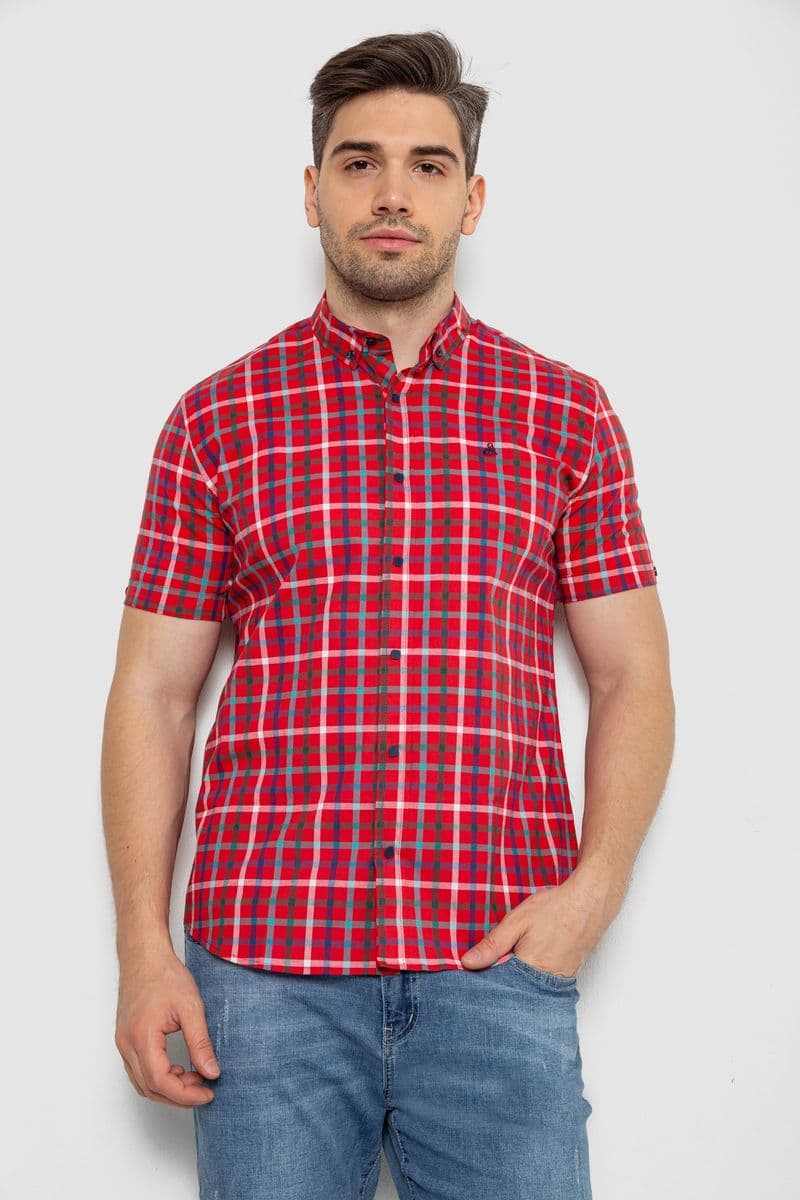 Сорочка чоловіча в клітку, колір червоний, 214R831 - зображення 1