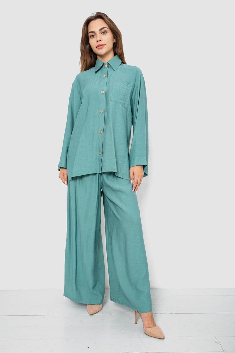 Костюм жіночий вільного крою жатка, колір оливковий, 102R5264 - зображення 1