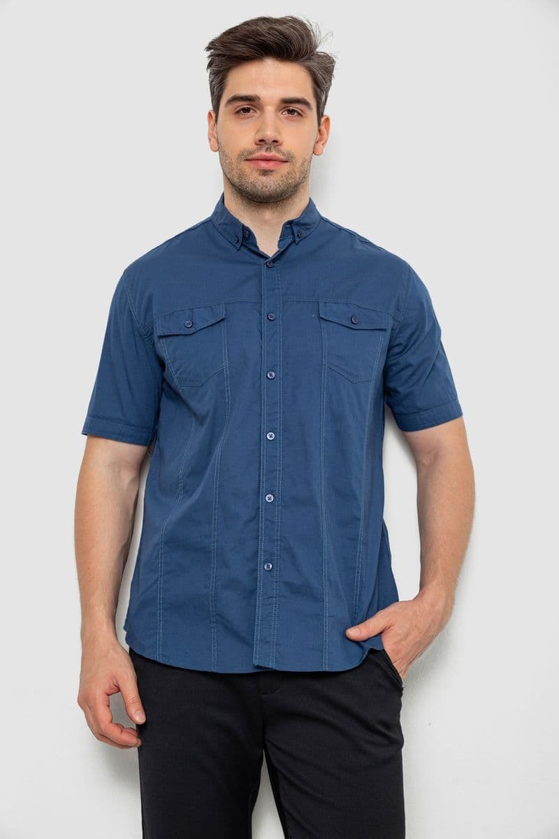 Сорочка чоловіча однотонна, колір синій, 214R6917-2 - зображення 1