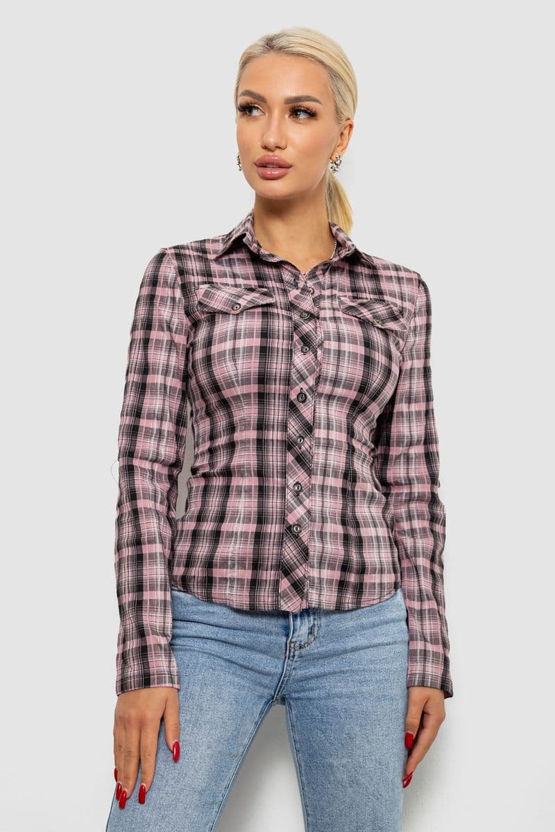 Сорочка жіноча в клітку, колір сіро-рожевий, 230R064-1 - зображення 1