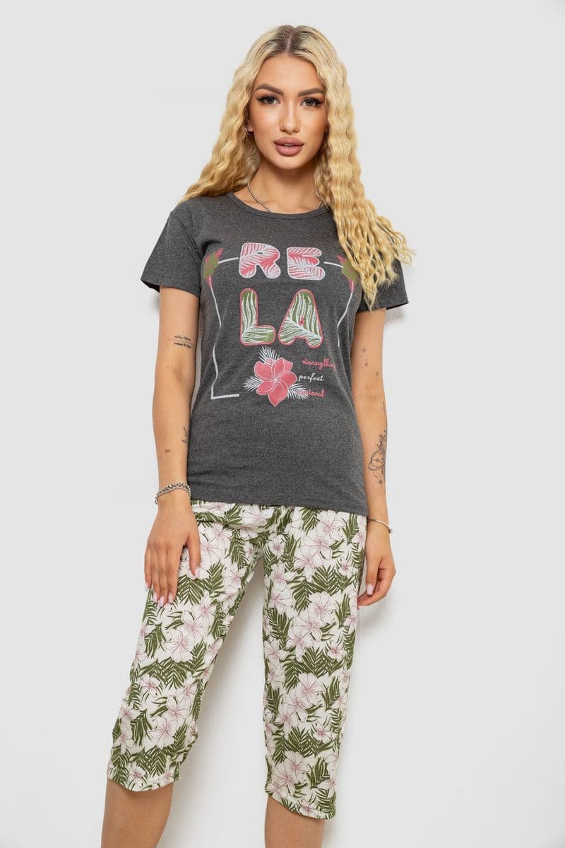 Піжама жіноча з принтом, колір сірий, 243R3755 - зображення 1
