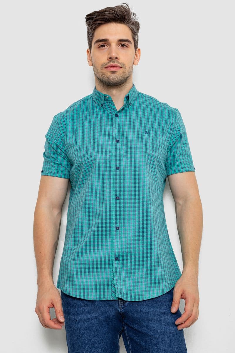 Сорочка чоловіча в клітку, колір бірюзовий, 214R2445 - зображення 1