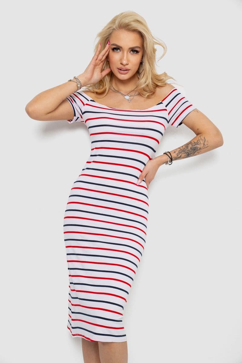 Сукня в смужку, колір біло-червоний, 244R536-2 - зображення 1
