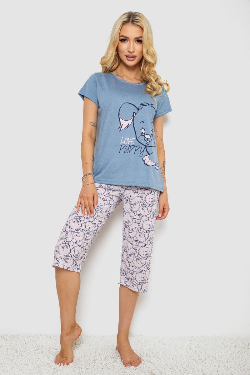 Піжама жіноча з принтом, колір джинс, 243R7106 - зображення 1