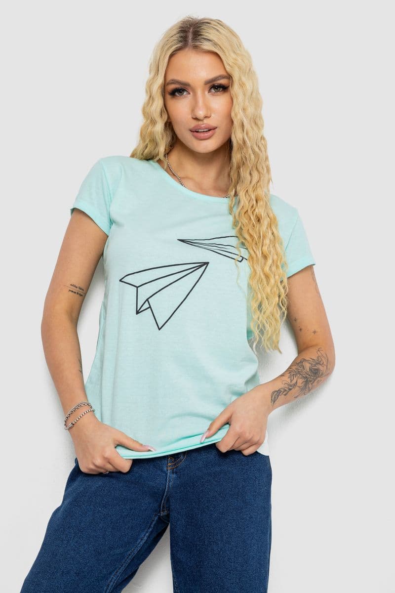 Футболка жіноча з принтом, колір м'ятний, 244R2217 - зображення 1