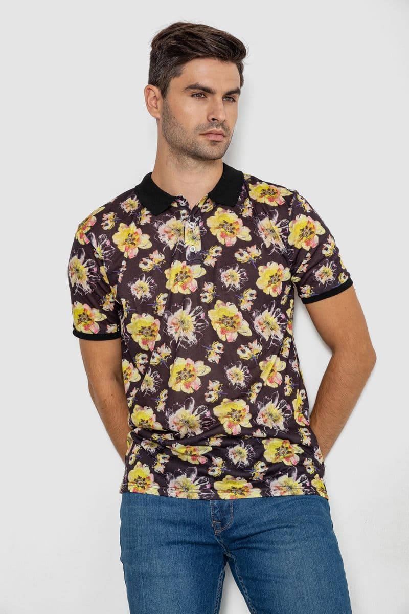 Поло чоловіче з принтом, колір чорно-жовтий, 247R306 - зображення 1