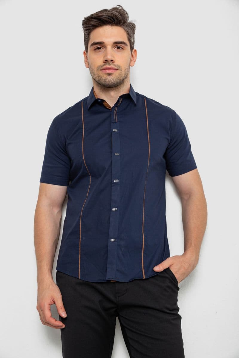 Сорочка чоловіча однотонна, колір темно-синій, 214R7003-5 - зображення 1