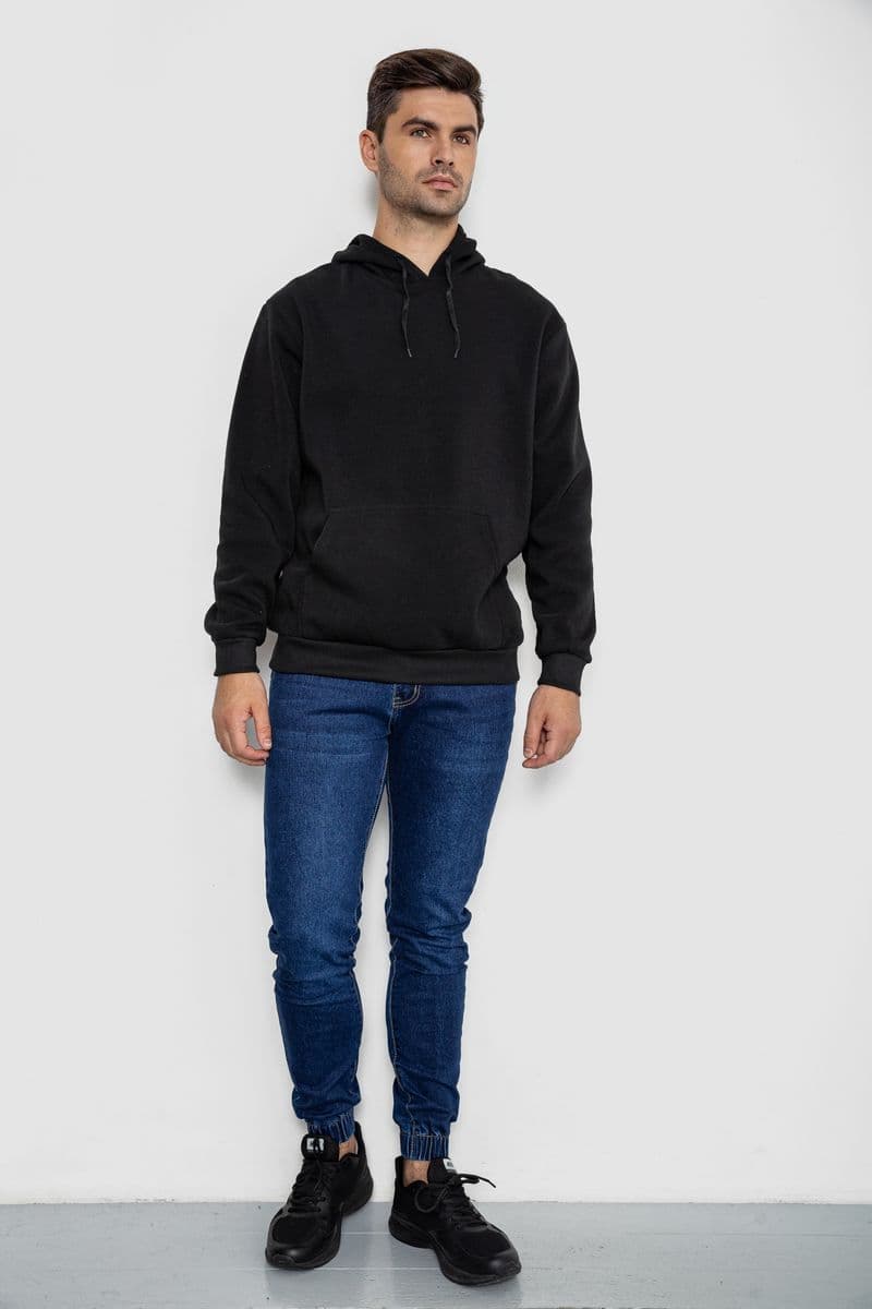 Худі чоловічий на флісі з капюшоном, колір чорний, 244R2517 - зображення 1