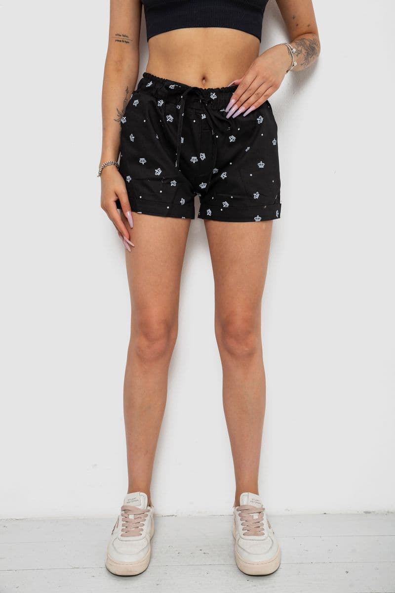 Шорти жіночі з принтом, колір чорний, 238R7164 - зображення 1