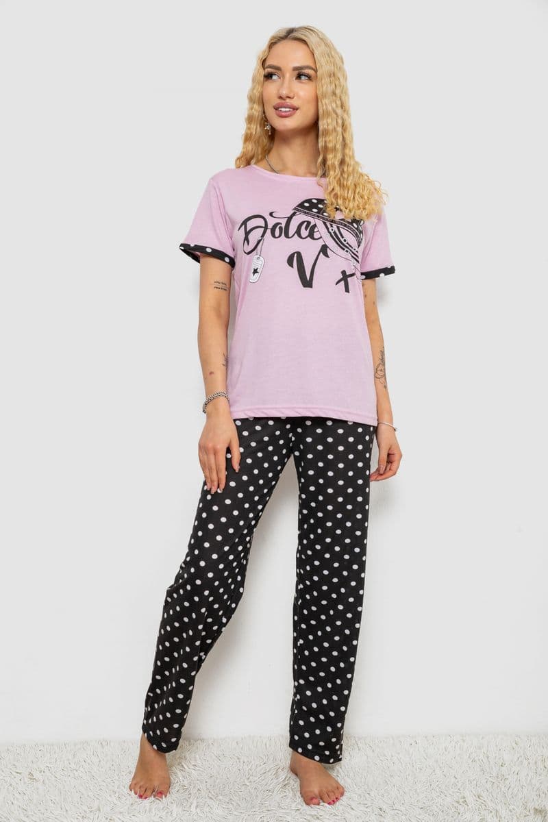 Піжама жіноча з принтом 243R2032-С, колір бузково-чорний, 243R2032-C - зображення 1