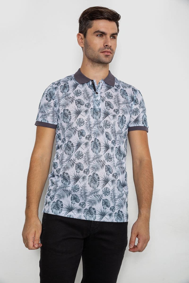 Поло чоловіче з принтом, колір біло-зелений, 247R311 - зображення 1