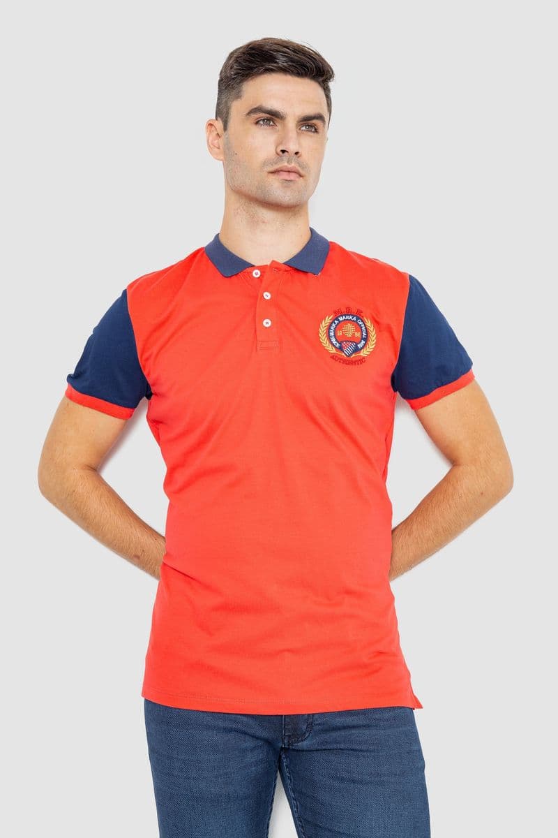 Поло чоловіче з принтом, колір кораловий, 247R317 - зображення 1