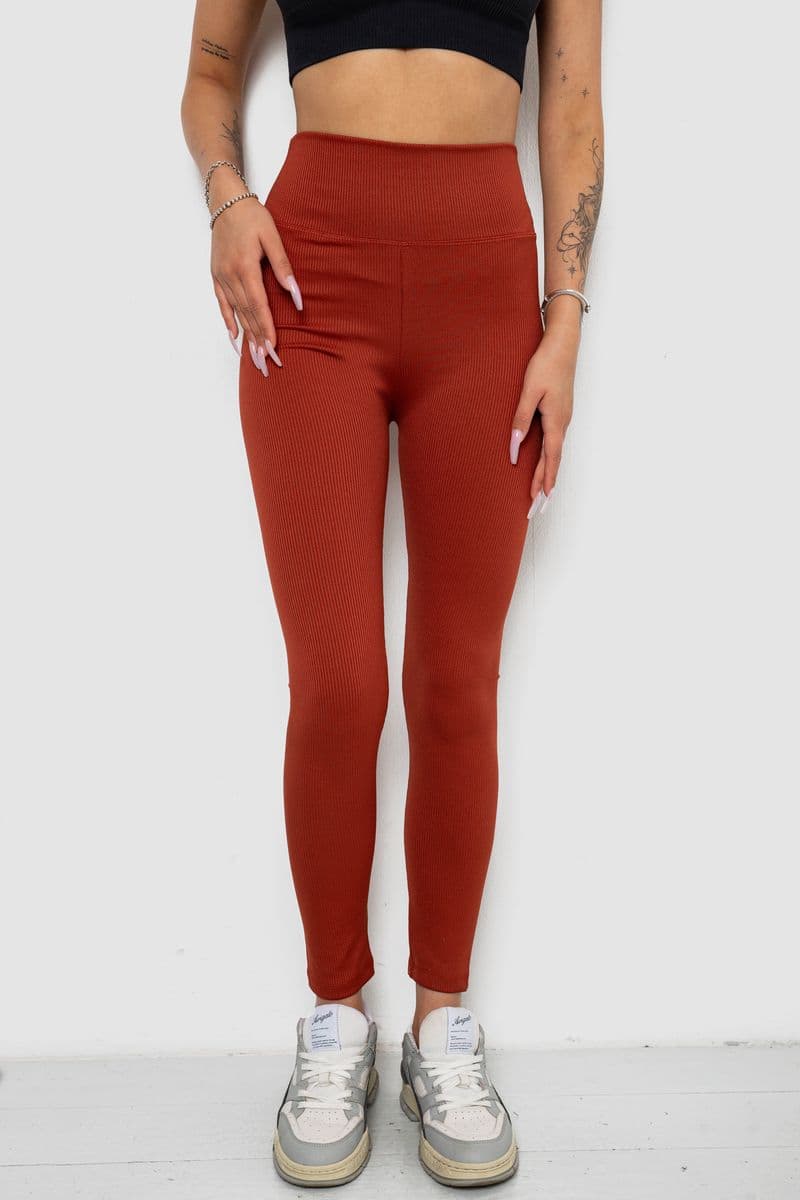 Лосини однотонні в рубчик, колір теракотовий, 238R606 - зображення 1