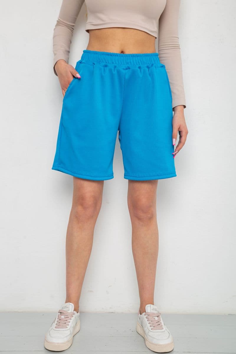 Шорти жіночі в рубчик, колір темно-блакитний, 238R110 - зображення 1